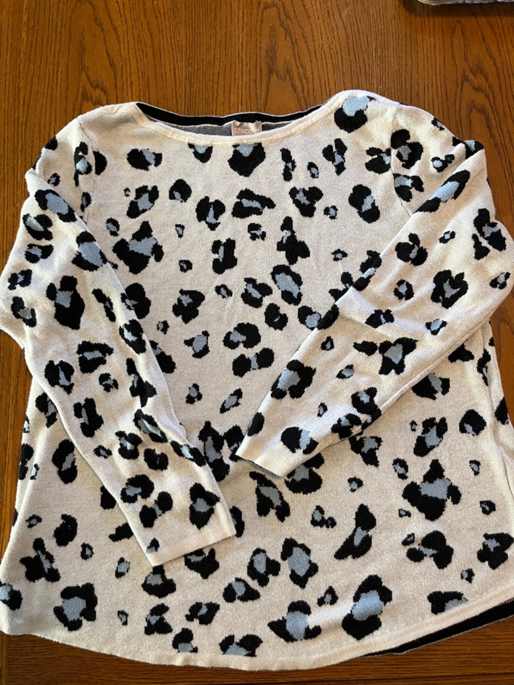 Chico's Cream and Black Leopard-Spot Knit Top Sz 2